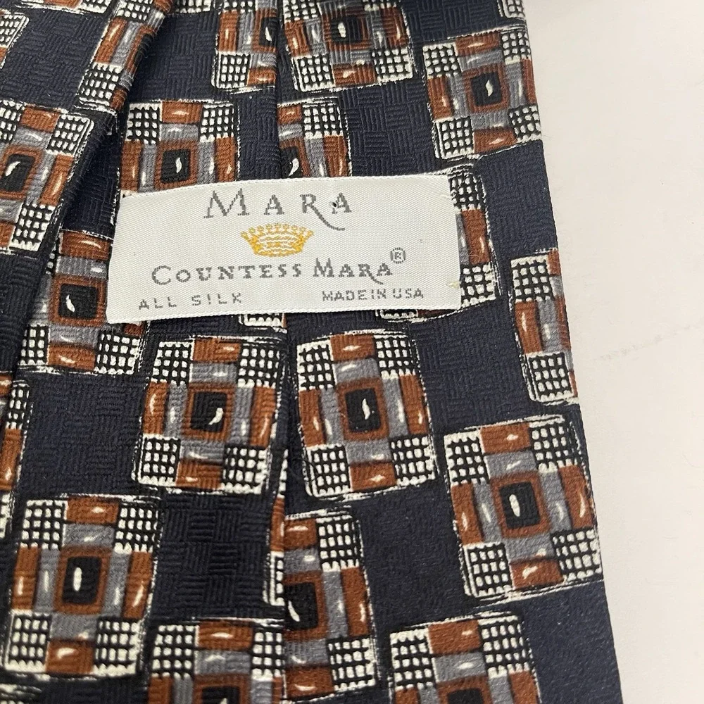 Mara Countess Mara Silk Tie Navy Square Geometric 4